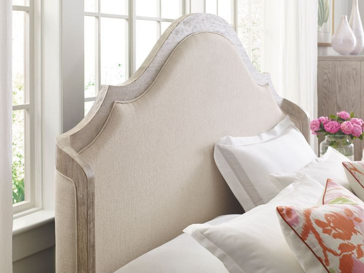 Haven Light Stain and Beige Upholstered Queen Shelter Bed