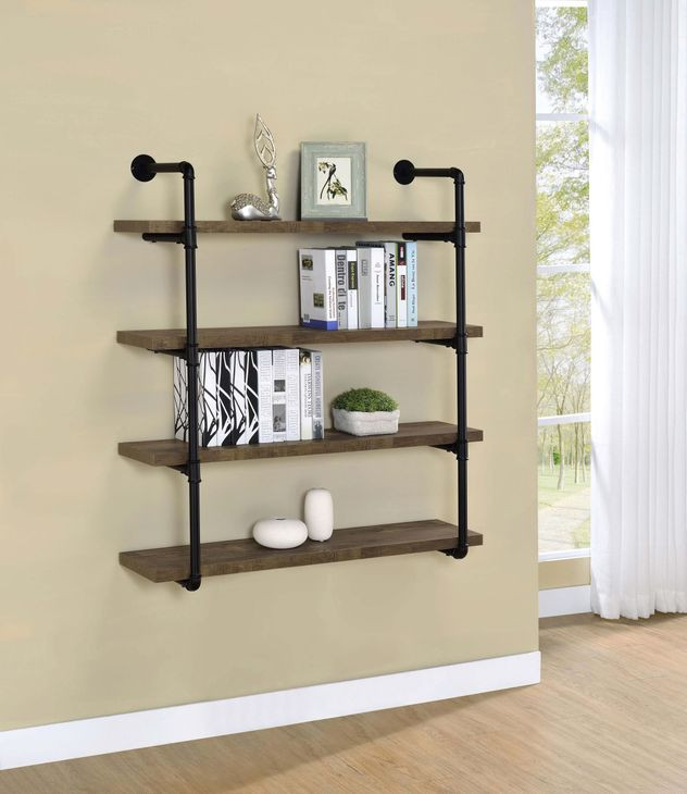 Elmcrest Black And Rustic Oak 40" Wall Shelf
