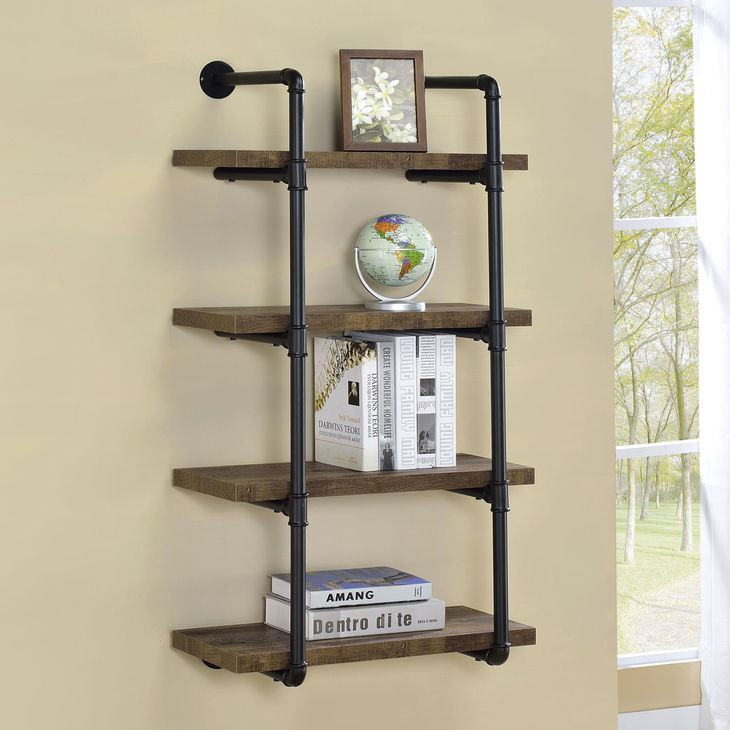 Elmcrest Black And Rustic Oak 24" Wall Shelf
