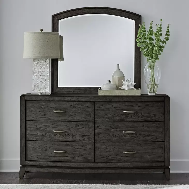 Avalon Coffee Bean 6 Drawer Dresser and Arched Mirror