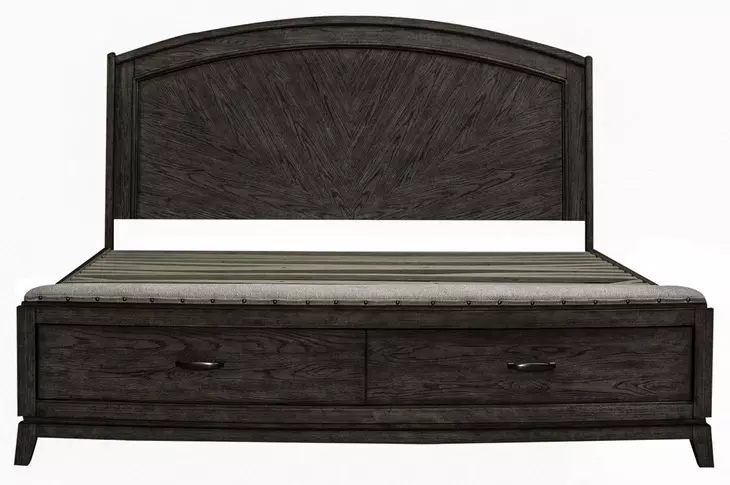 Avalon Coffee Bean Queen Storage Panel Bed with Nailhead Trim