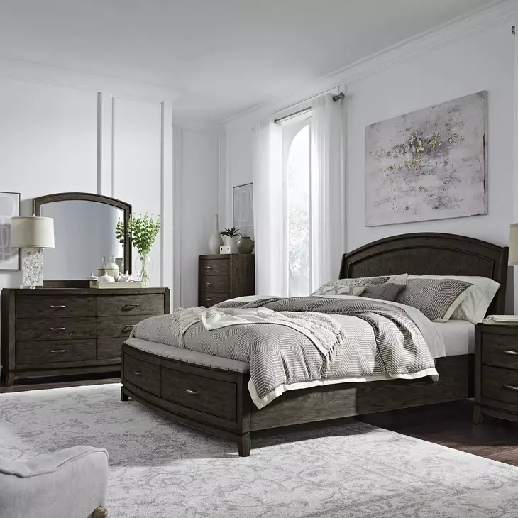 Avalon Coffee Bean Queen Storage Panel Bed with Nailhead Trim