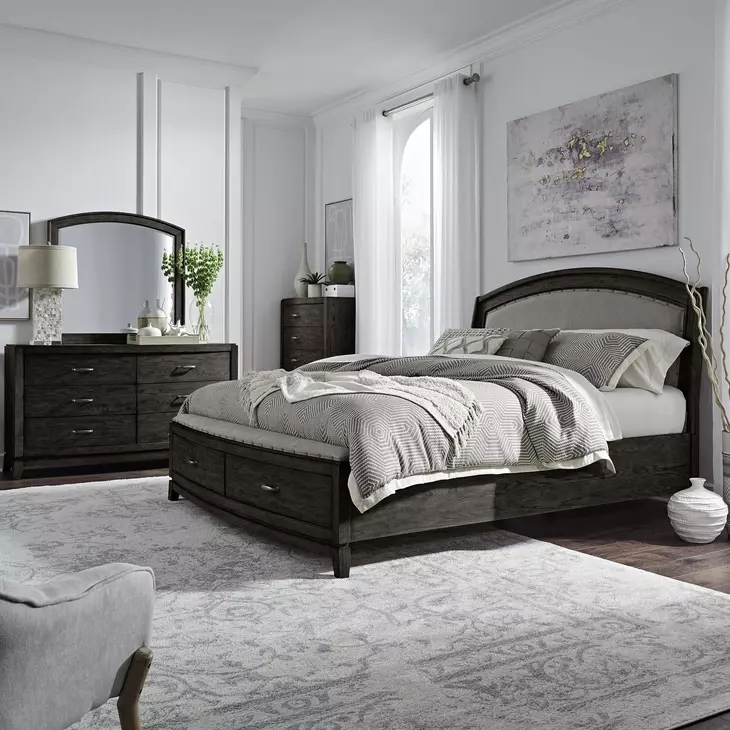 Avalon Coffee Bean 6 Drawer Dresser and Arched Mirror