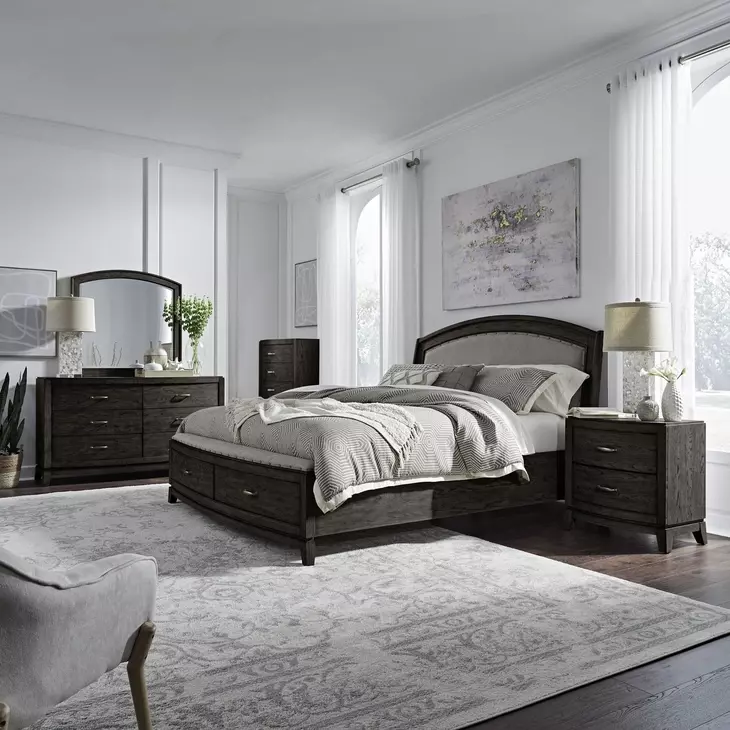 Avalon Coffee Bean and Oatmeal Upholstered Storage Panel Bedroom Set