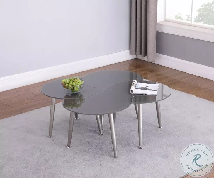 8072 Gloss Gray Shaped Top Glass Cocktail Table