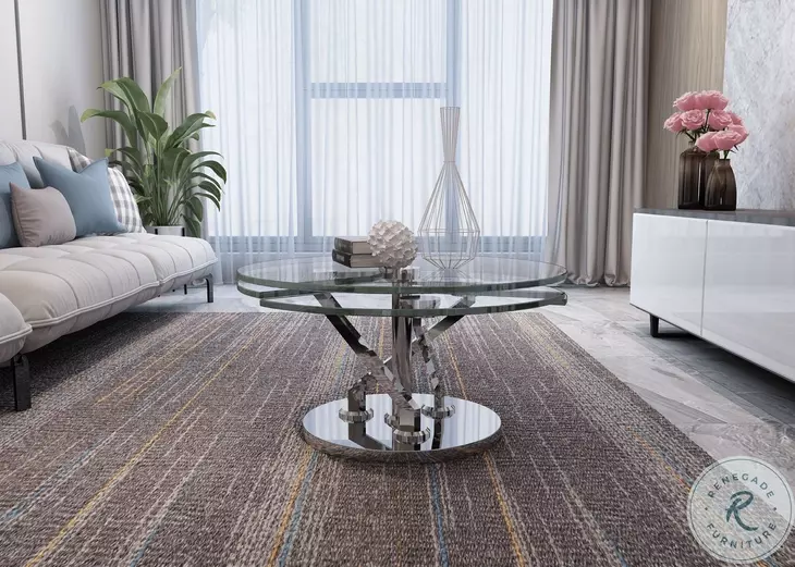 8081 Clear Glass And Polished Stainless Steel Occasional Table Set