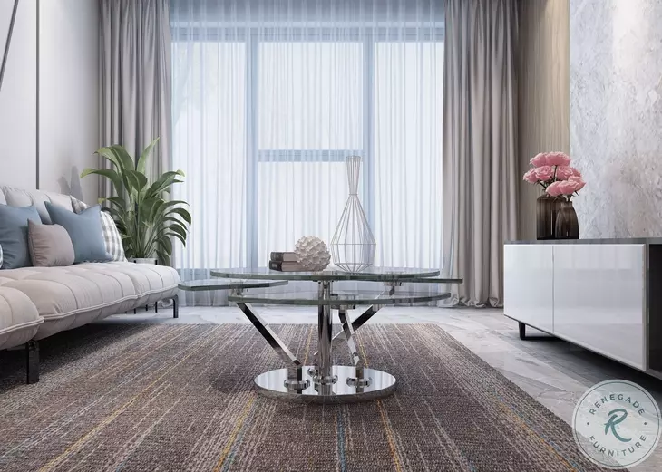 8081 Clear Glass And Polished Stainless Steel Occasional Table Set