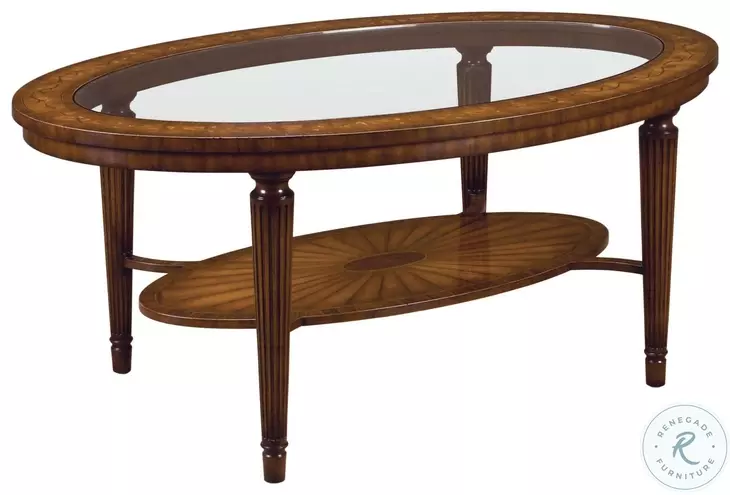 Marquetry Aged Regency Two Tier Oval Cocktail Table