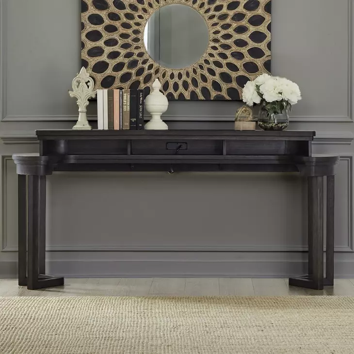 Weston Peppercorn Oval Console Bar Table with USB Charging
