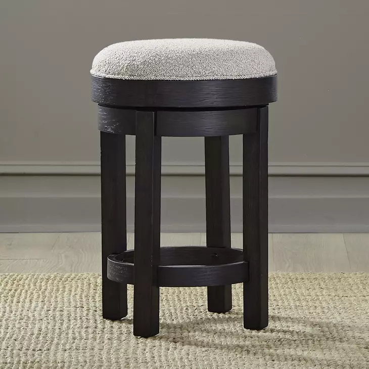 Weston Knubby Taupe Upholstered Swivel Console Stool