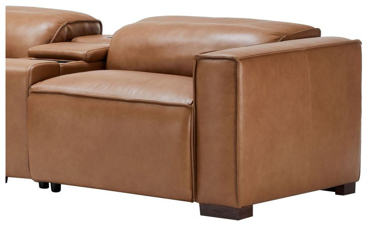 Uptown Tan Husk Leather 6 Piece Power Reclining Sectional