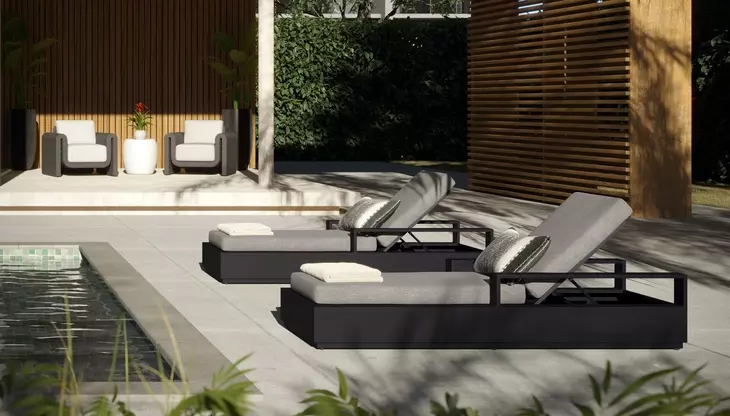 Tavira Lanikai Salt and Pepper Performance Fabric Upholstered Outdoor 82" Chaise Lounger