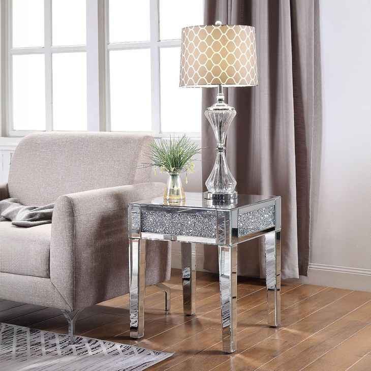 Noralie Silver and Gray Square Glass Top End Table