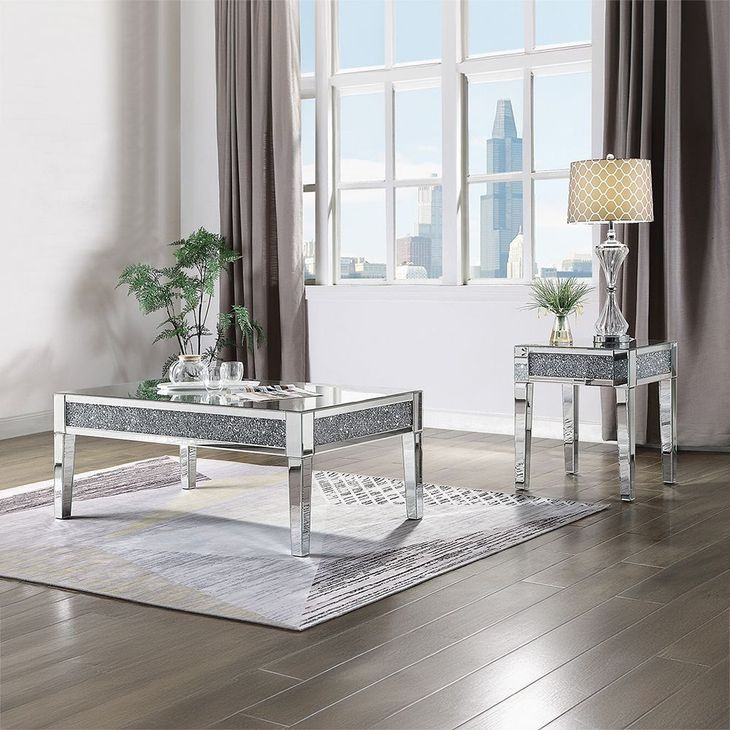 Noralie Silver and Gray Square Glass Top End Table