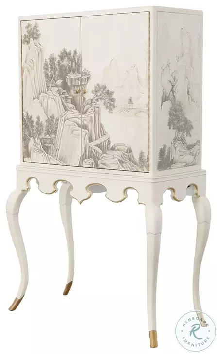 Lacca Veneziana Beige Lacquer Bar Cabinet