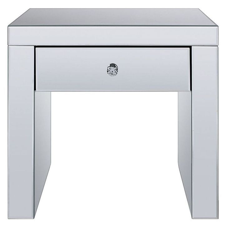 Noralie Silver and Gray Square Glass Top End Table with 1 Drawer