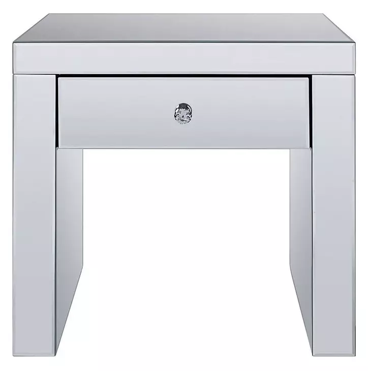 Noralie Silver and Gray Square Glass Top End Table with 1 Drawer