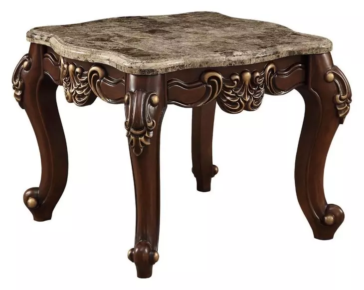 Mehadi Beige and Walnut Square Marble Top End Table