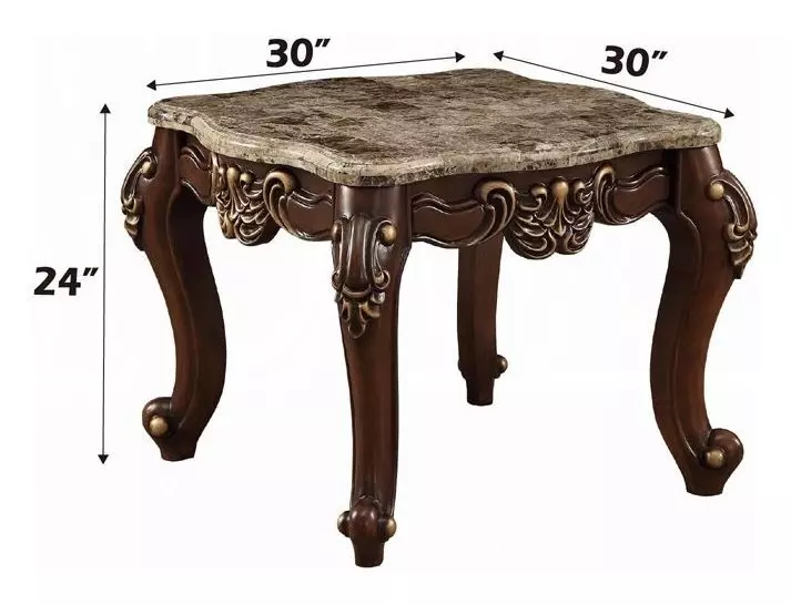 Mehadi Beige and Walnut Square Marble Top End Table