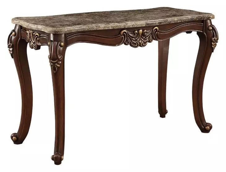 Mehadi Gray and Walnut Rectangular Marble Top Sofa Table