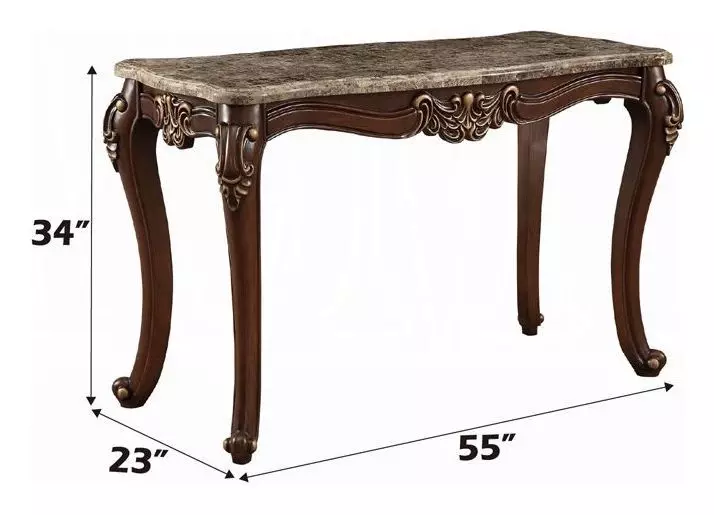 Mehadi Gray and Walnut Rectangular Marble Top Sofa Table