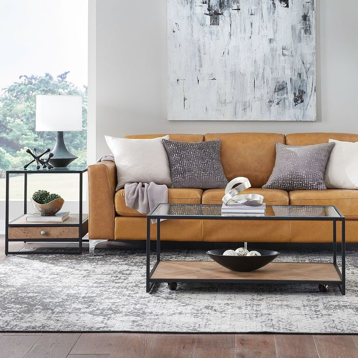 Norwood Weathered Oak and Black Rectangular Glass Top Cocktail Table