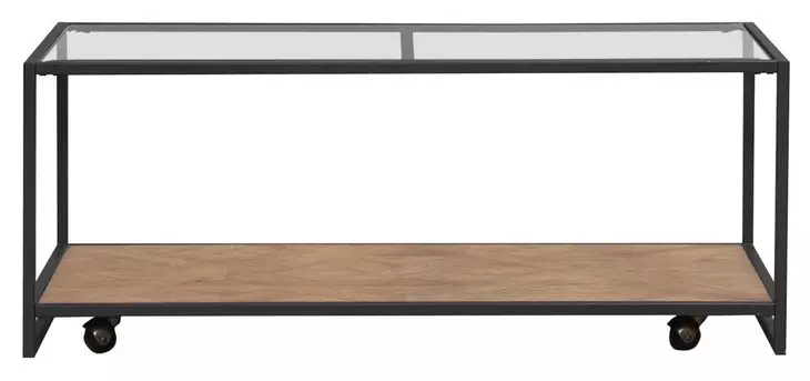 Bedford Weathered Oak and Black Rectangular Glass Top Cocktail Table