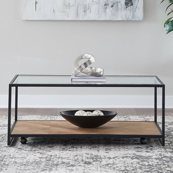 Norwood Weathered Oak and Black Rectangular Glass Top Occasional Table Set