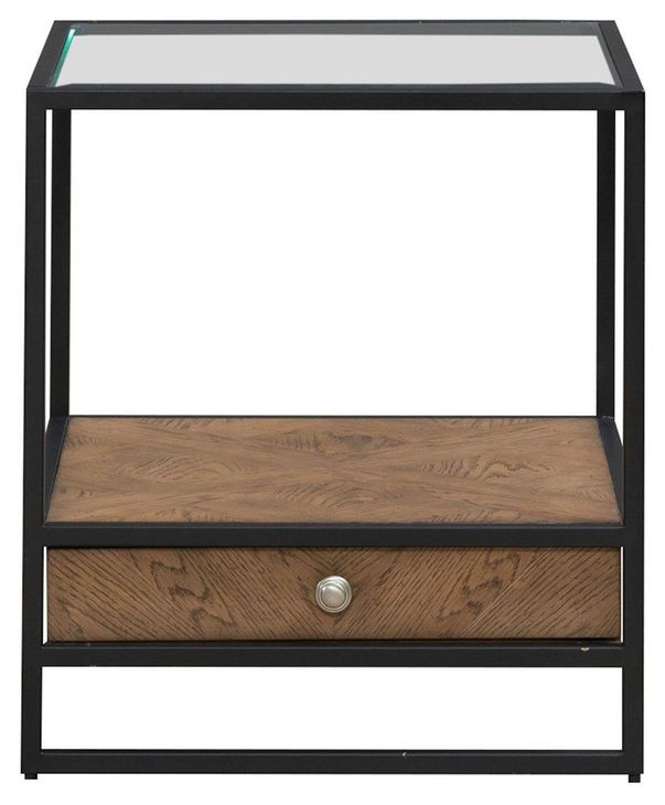 Norwood Weathered Oak and Black Rectangular Glass Top End Table
