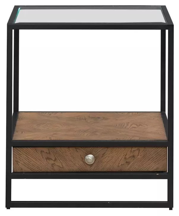 Bedford Weathered Oak and Black Rectangular Glass Top End Table
