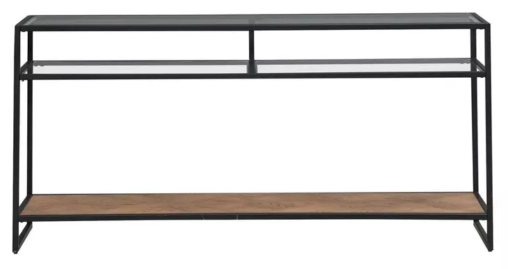 Bedford Weathered Oak and Gray Rectangular Glass Top Sofa Table