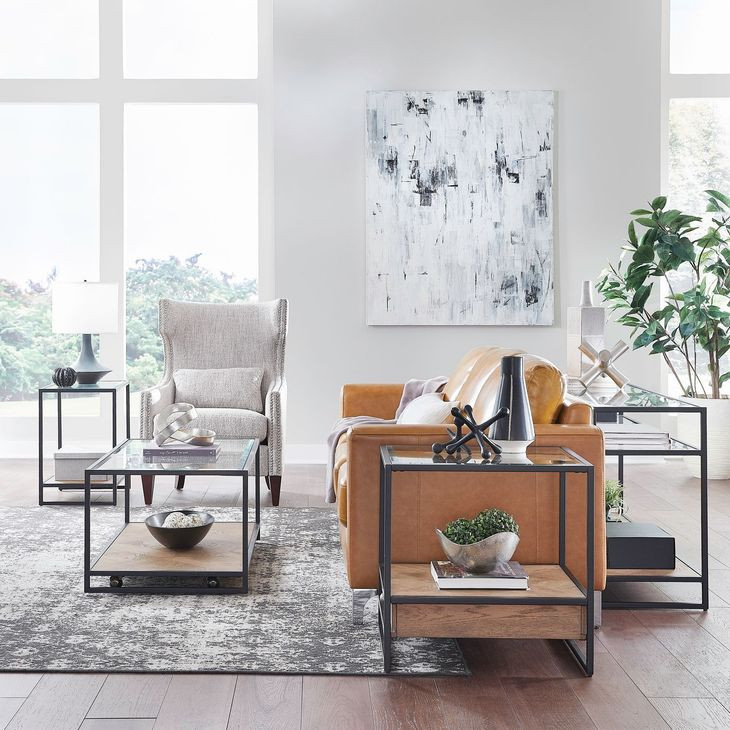 Norwood Weathered Oak and Black Rectangular Glass Top Occasional Table Set