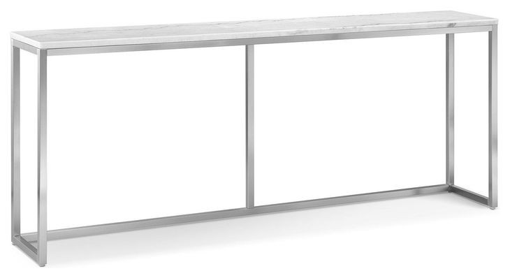 Isolde White and Brushed Nickel Rectangular Marble Top Sofa Table