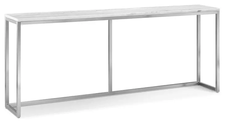 Isolde White and Brushed Nickel Rectangular Marble Top Sofa Table