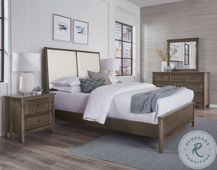 Woodbridge Dark Cashmere And White Queen Upholstered Low Profile Bed
