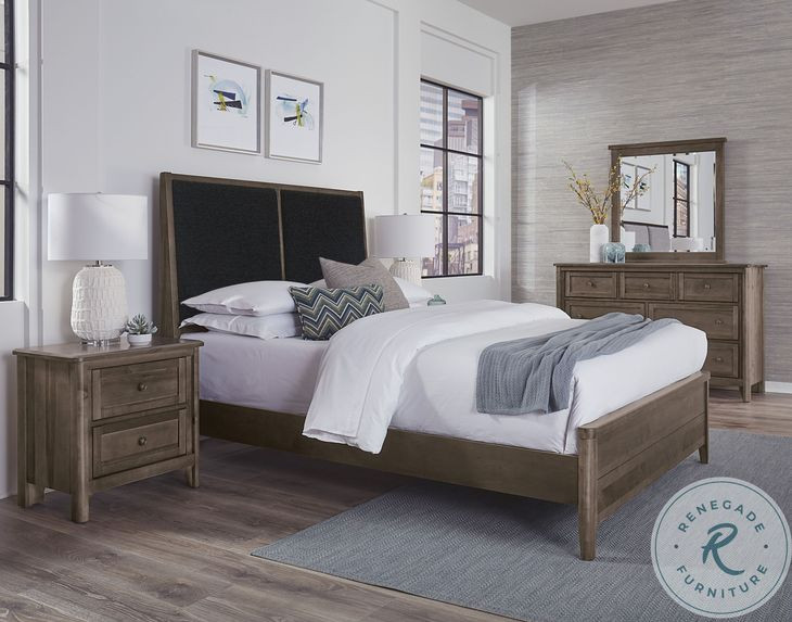 Woodbridge Dark Cashmere And Black Upholstered Low Profile Bedroom Set