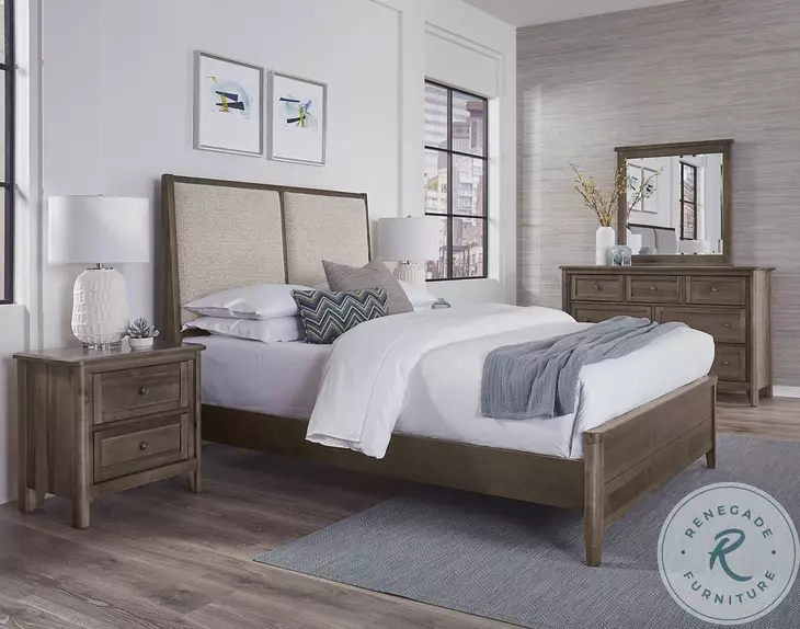Woodbridge Dark Cashmere And Gray Upholstered Low Profile Bedroom Set