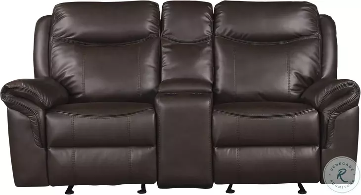 Aram Dark Brown 80" Double Glider Reclining Console Loveseat