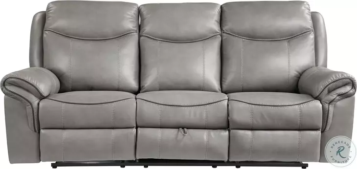 Aram Gray Glider 89" Reclining Sofa With Center Drop Down Cup Holders
