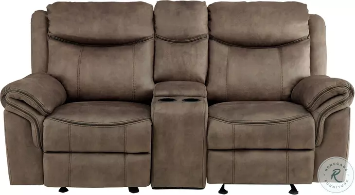 Aram Brown Double Glider 80" Reclining Console Loveseat