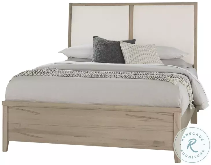 Woodbridge Shadow Gray And White California King Upholstered Low Profile Panel Bed