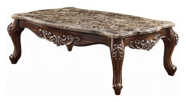 Latisha Gray and Antique Oak Rectangular Marble Top Coffee Table