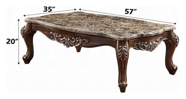 Latisha Gray and Antique Oak Rectangular Marble Top Coffee Table