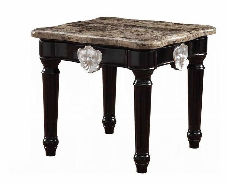 Ernestine Beige and Black Square Marble Top End Table