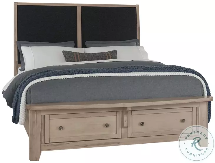 Woodbridge Clear Maple And Black Queen Upholstered Storage Platform Bed