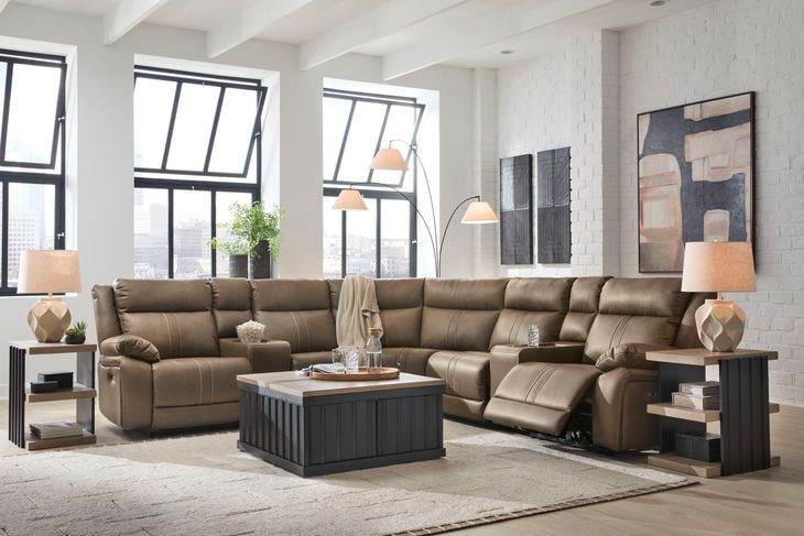 Ultra Max Biscotti 7 Piece Modular Power Reclining Sectional with USB Charging and Audio Console