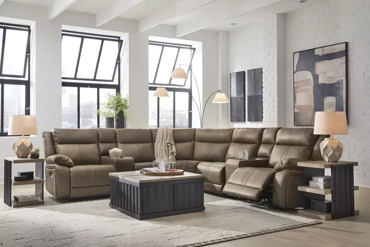 Ultra Max Biscotti 7 Piece Modular Power Reclining Sectional with USB Charging and Audio Console