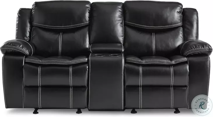 Bastrop Black Double Glider Reclining Console Loveseat