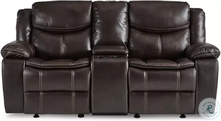 Bastrop Dark Brown Reclining Console Loveseat