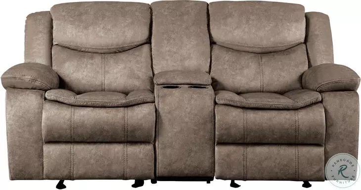 Bastrop Brown Double Glider Reclining Loveseat With Console